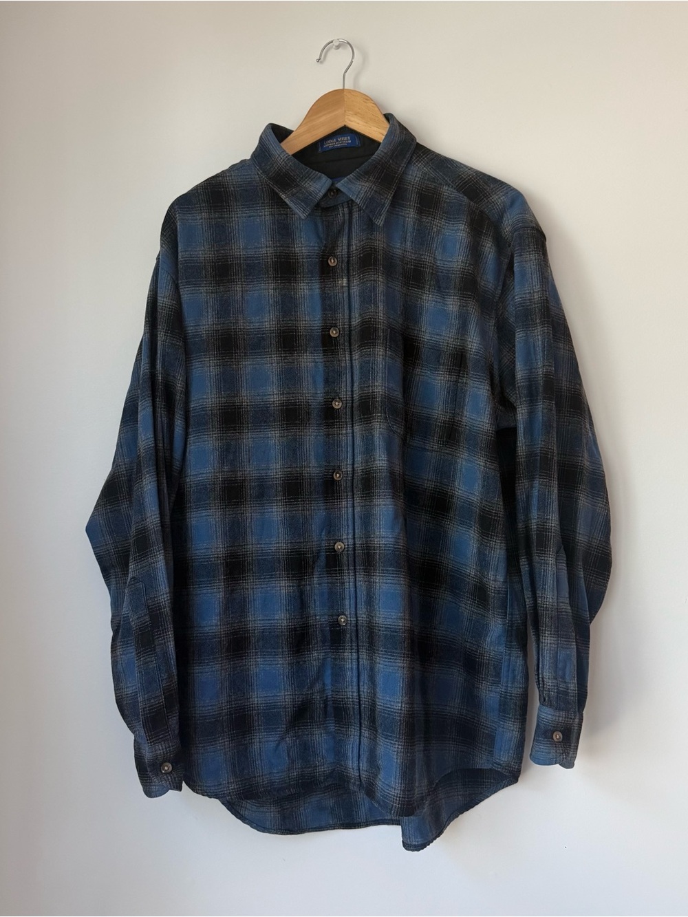 Pendleton Lodge Shirt XL Blue Black Shadow Plaid 100% Wool Archival 1982